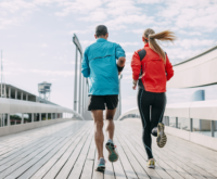 A men and a women running