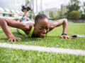 A women exhausted and happy after physical activity