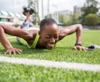 A women exhausted and happy after physical activity